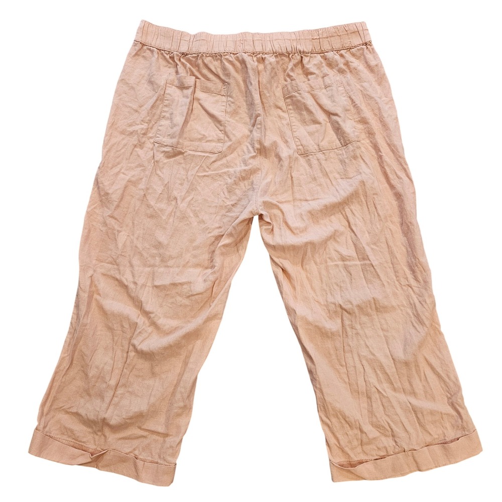 Guess Los Angeles Pink Linen Blend Drawstring Crop Pants XL Wide Leg Pockets - Picture 5 of 5